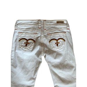 Rock Revival White Jeans Slim Straight Leg Women's Size 29 Embroidered Design Wo